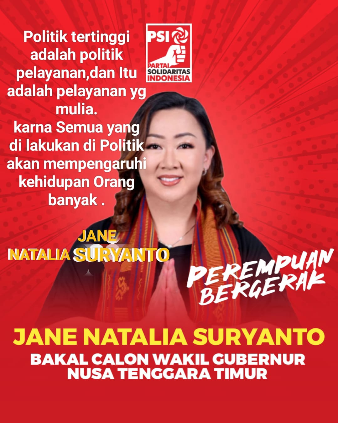 Kader Terbaik PSI Jane Natalie di Gadang Maju Cawagub NTT