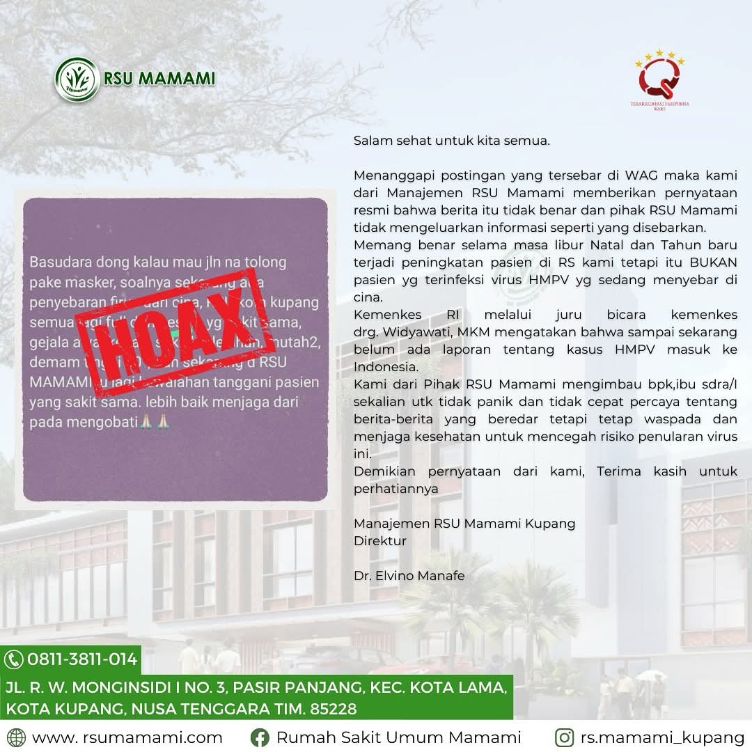 “Tanggapan Tegas RSU Mamami : Isu HMPV di Kupang Murni Hoaks”