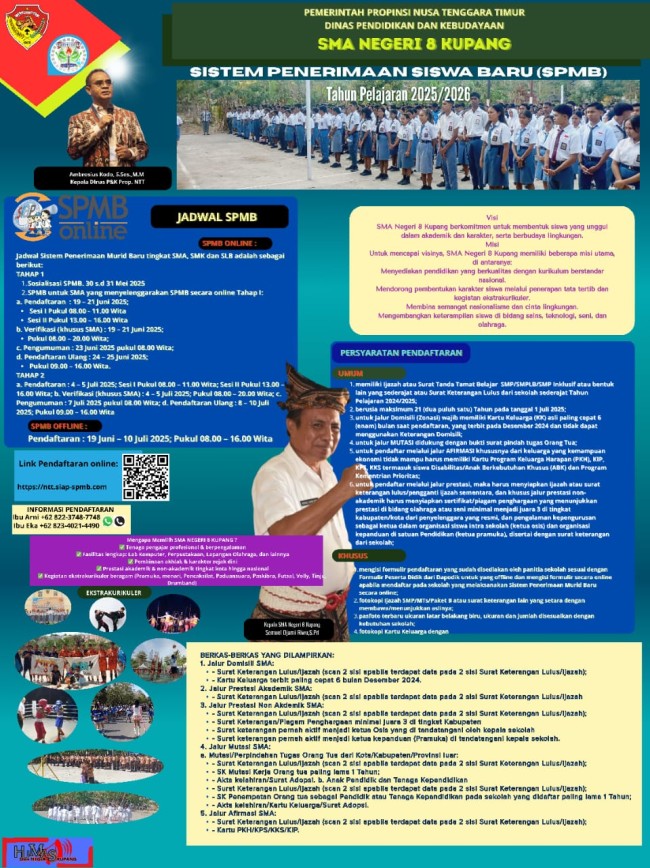 Jadwal Penerimaan Siswa Baru SMA Negeri 8 Kupang Tahun Ajaran 2025/2026