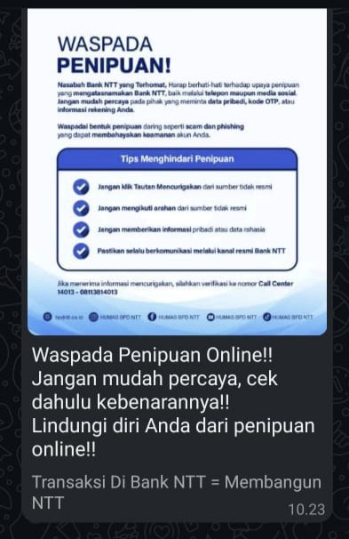 Bank NTT Ajak Nasabah Tingkatkan Kewaspadaan Digital: “Waspada Penipuan, Lindungi Data Pribadi Anda”