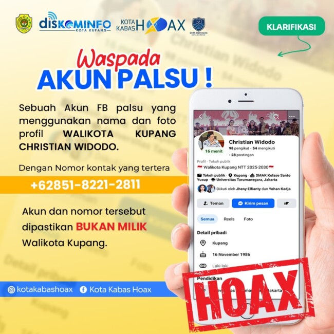 Waspada Hoaks! Nama Walikota Kupang dicatut untuk Penipuan Pembangunan Rumah Ibadah