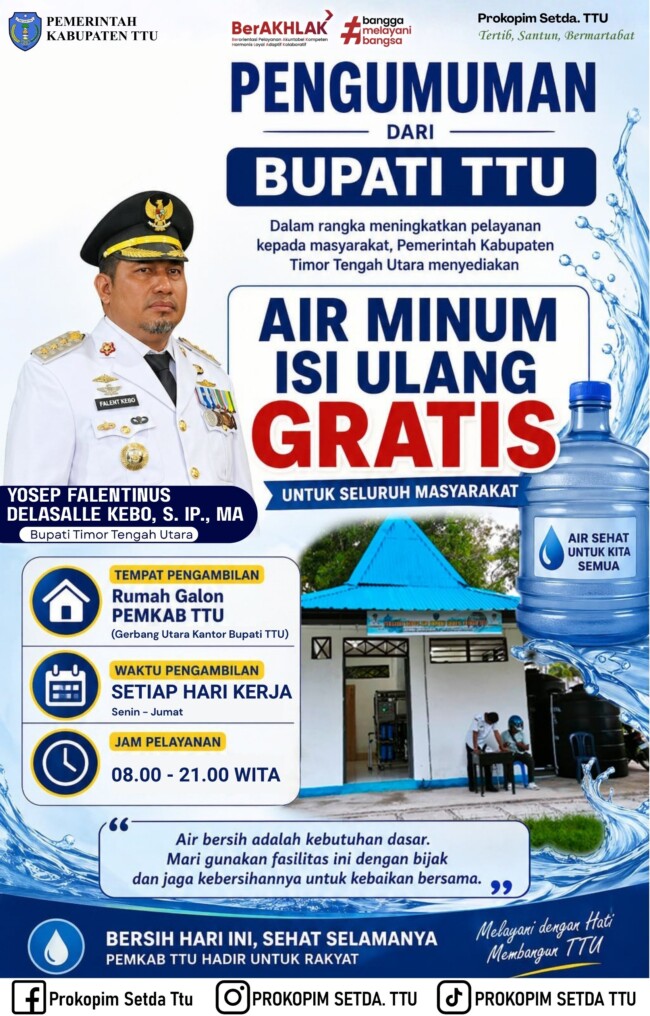 Terobosan Besar dari TTU,Bupati Yoseph F. Kebo Gratiskan Air Minum Isi Ulang Untuk Masyarakat
