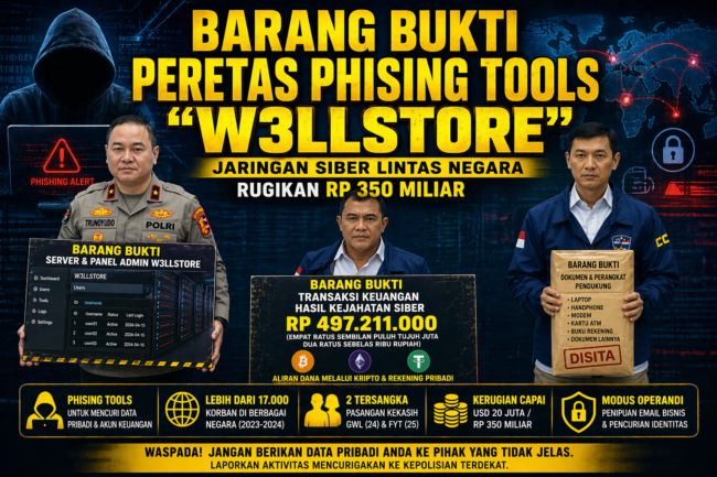 “Dari Kupang  Sindikat Phishing ‘W3llstore’ Dibongkar, 17 Ribu Korban Seluruh Dunia  ,Kerugian  Rp350 Miliar”