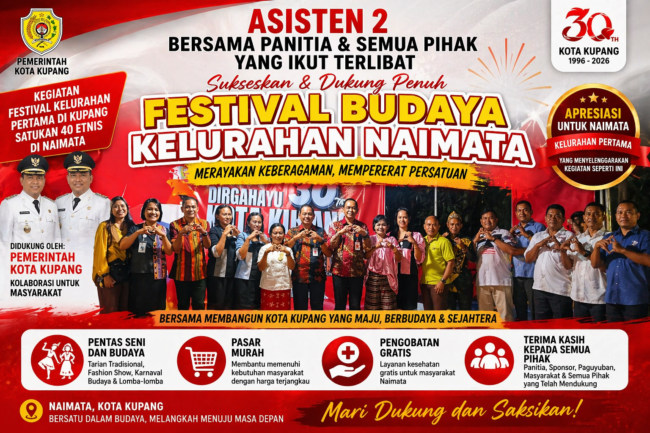 Pemkot Kupang Dukung Penuh Festival Budaya Naimata, Hadirkan Pasar Murah dan Pengobatan Gratis