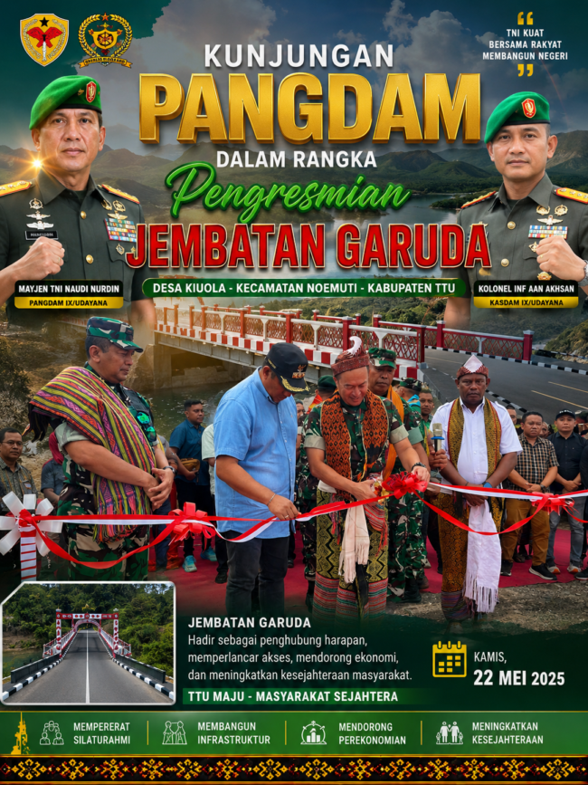 Pangdam IX/UDAYANA Resmikan Jembatan Garuda Merah Putih di Desa Kiuola