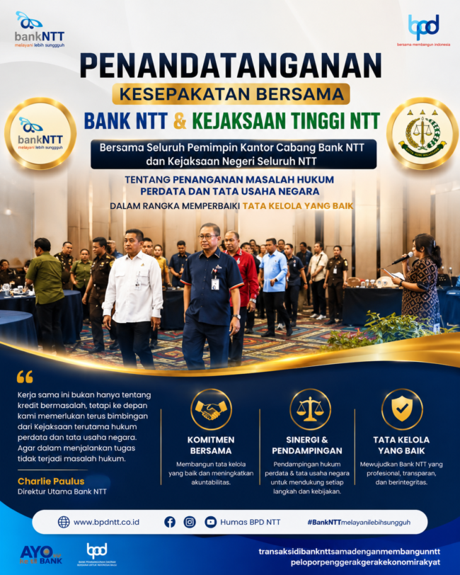 Bank NTT Gandeng Kejati NTT Perkuat Tata Kelola, Charlie Paulus: Kami Butuh Pendampingan Hukum agar Bekerja Tanpa Keraguan