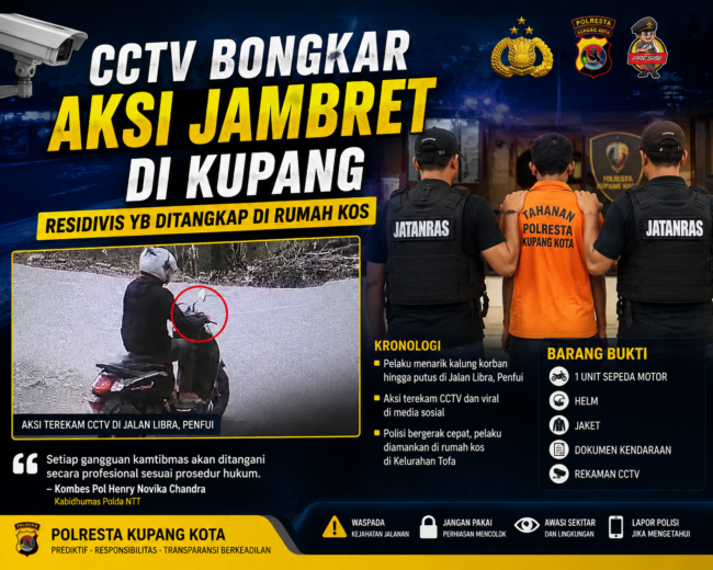 CCTV Bongkar Aksi Jambret di Kupang, Residivis YB Ditangkap di Rumah Kos